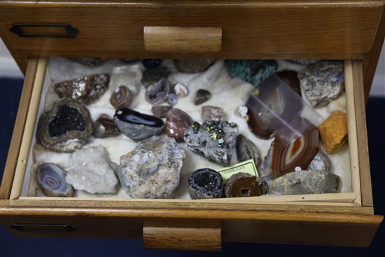 A collectors chest of beetles, mineral and fossil specimens, 3ft 5in.